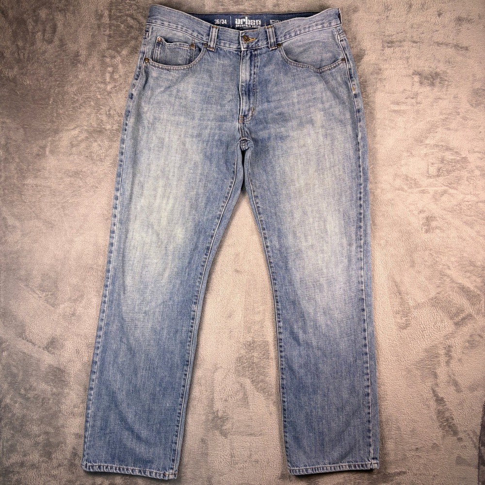 Urban Pipeline Relaxed Straight Jeans Men's 36x34 (35x31) Blue Light Wash Faded